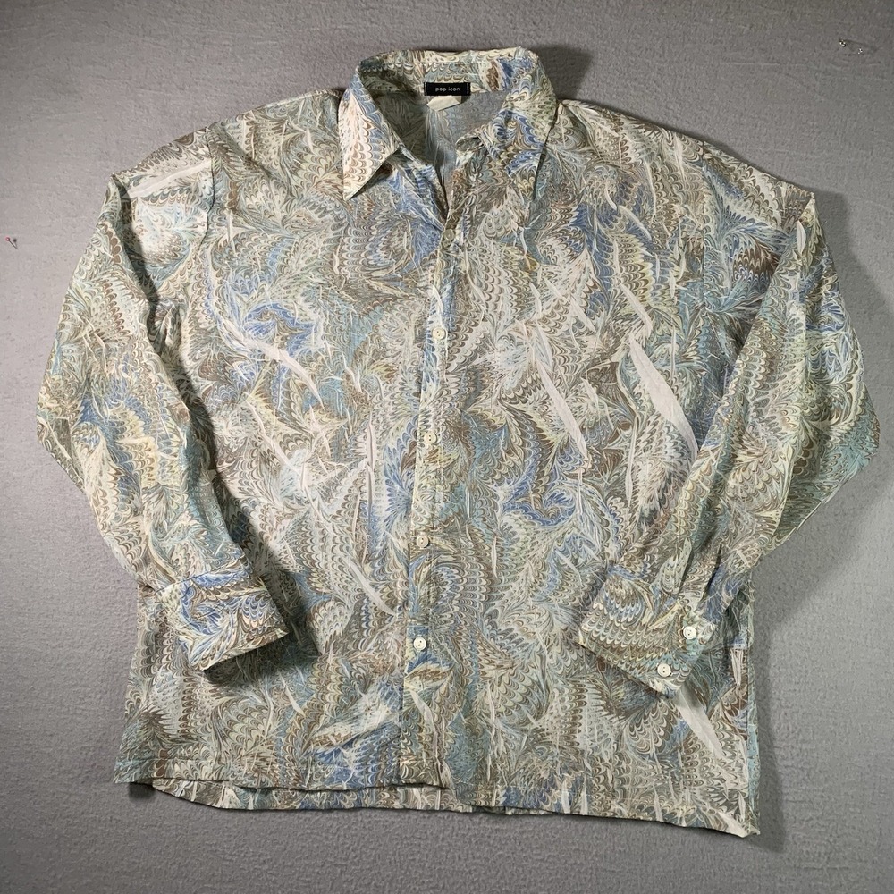 Vtg Pop Icon Adult Mens XL Long Sleeve Button Up Shirt Made In USA
